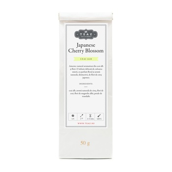 Ceai alb natural cu aroma de flori de cires japonez Japanese Cherry Blossom, Teaz, 50g Ceai alb natural cu aroma de flori de cires japonez Japanese Cherry Blossom, Teaz, 50g