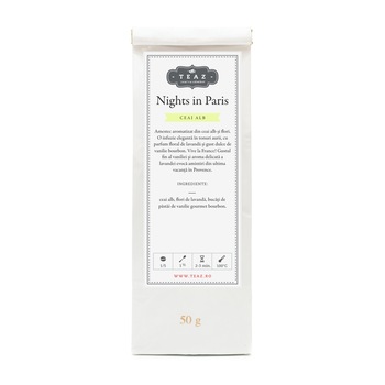 Ceai alb cu aroma de vanilie si lavanda Nights in Paris, Teaz, 50g Ceai alb cu aroma de vanilie si lavanda Nights in Paris, Teaz, 50g
