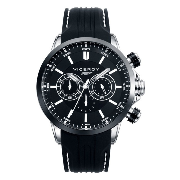 Мъжки часовник Viceroy, Fernando Alonso, стоманен корпус, черен циферблат, черна силиконова каишка
