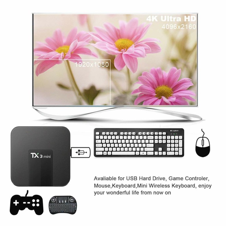 AZW TX3 Mini PC TV Box, 4K, négymagos, 2 GB RAM, 16 GB, WiFi, USB, HDMI ...