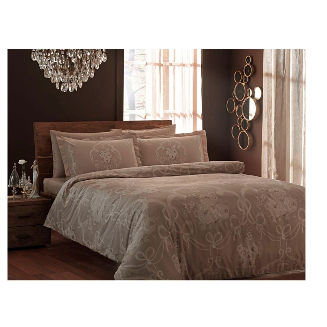 Lenjerie de pat IDL Ranforce Brown pentru 2 persoane, 4 piese, 240x260 potrivita pentru paturile matrimoniale, Confectionata din bumbac 100% pentru o calitate sporita, datorita texturii special create pentru a rezista uzurii