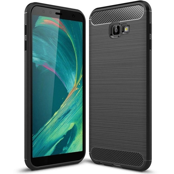 Husa din silicon Fibra de Carbon Periata pentru Samsung J4 Plus 2018, Neagra