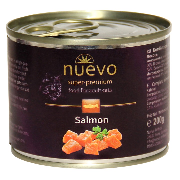 Nuevo nedves macskaeledel, lazac, 6x200g