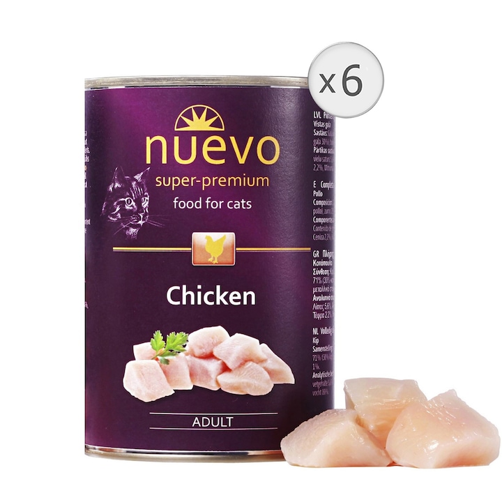 Мокра храна за котки Nuevo, Птиче, 6x400 гр