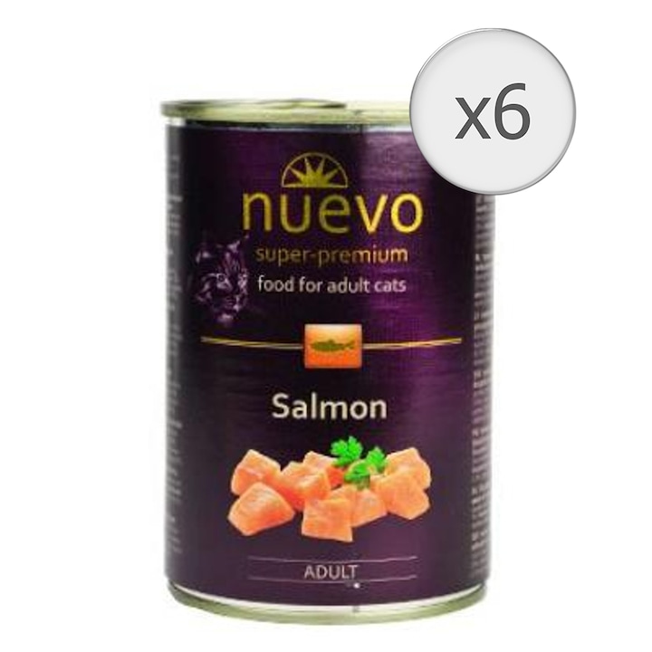 Мокра храна за котки Nuevo, Сьомга, 6x400 гр