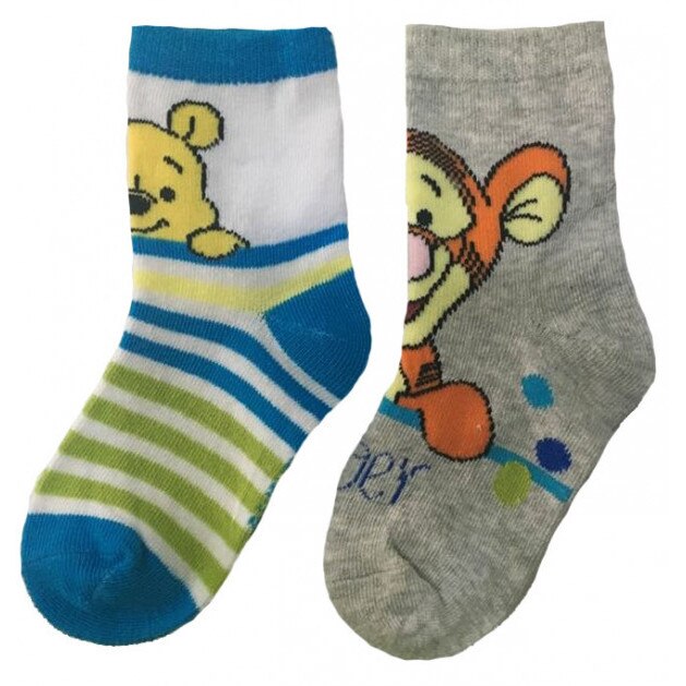Set 2 sosete baieti, Disney, Winnie si Tiger, albastru/gri, Multicolor