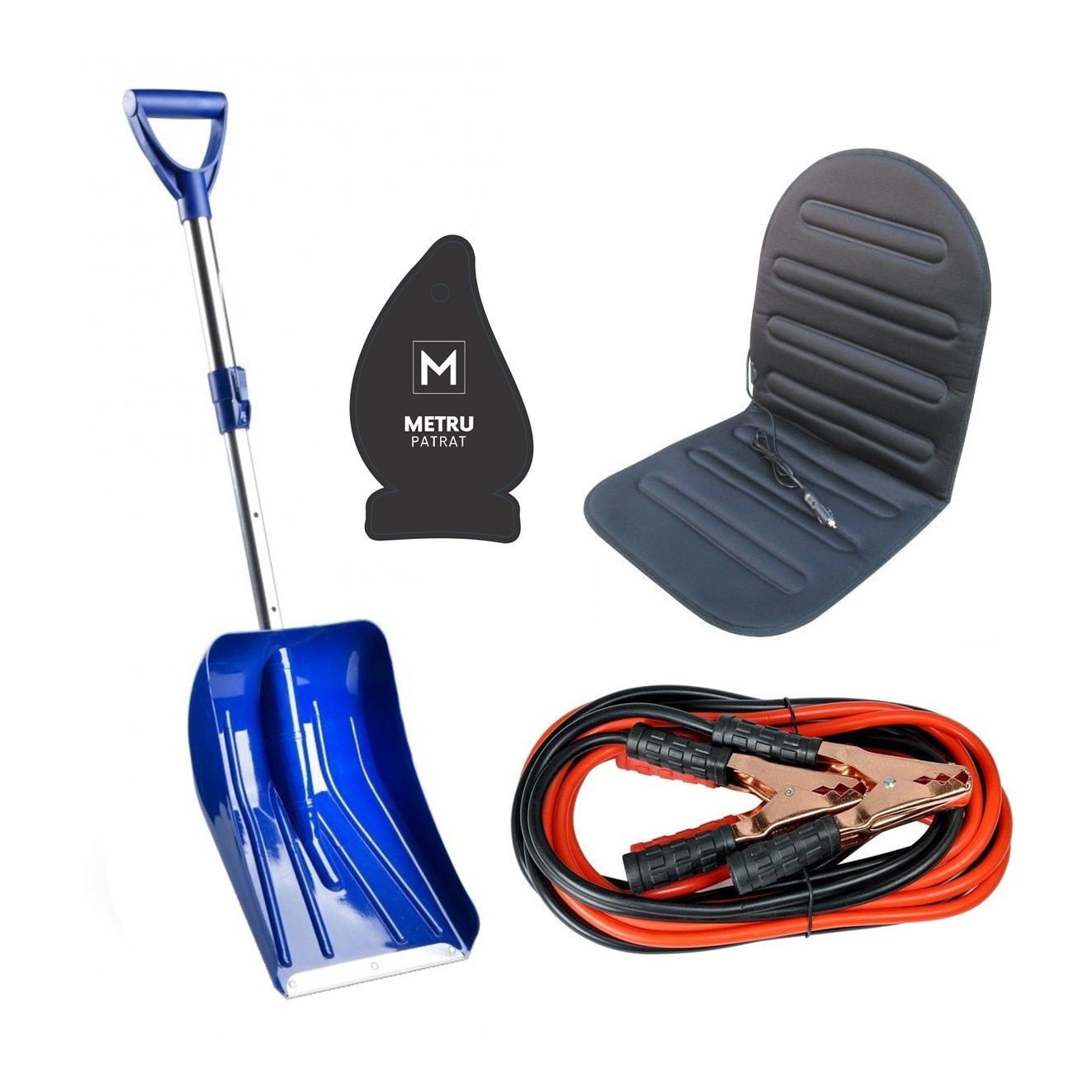 Pachet auto de iarna: Lopata telescopica Alu Shovel + husa auto cu incalzire premium + Cabluri Curent Baterie 200 A + Odorizant Metru Patrat CADOU