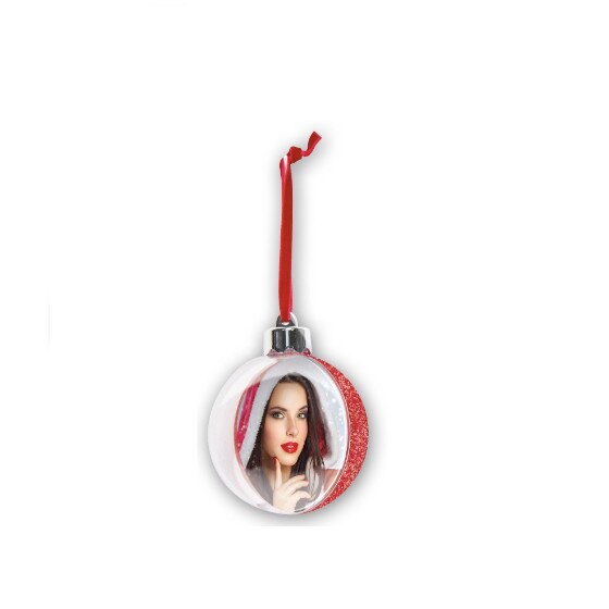 Glob personalizat cu insertie foto si spate rosu-glitter 10 cm