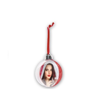 Glob personalizat cu insertie foto si spate rosu-glitter 10 cm Glob personalizat cu insertie foto si spate rosu-glitter 10 cm