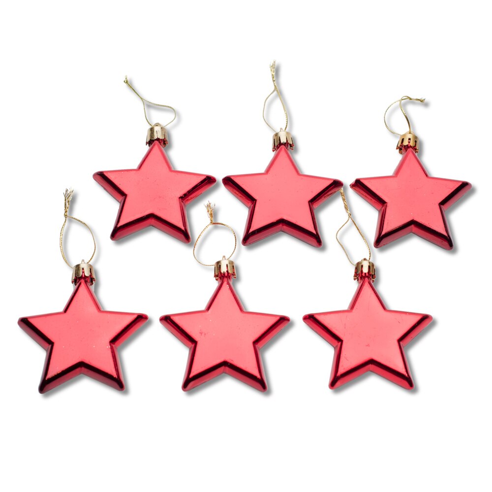 Set 6 globuri Holly, model stelute, rosu, diam. 6 cm