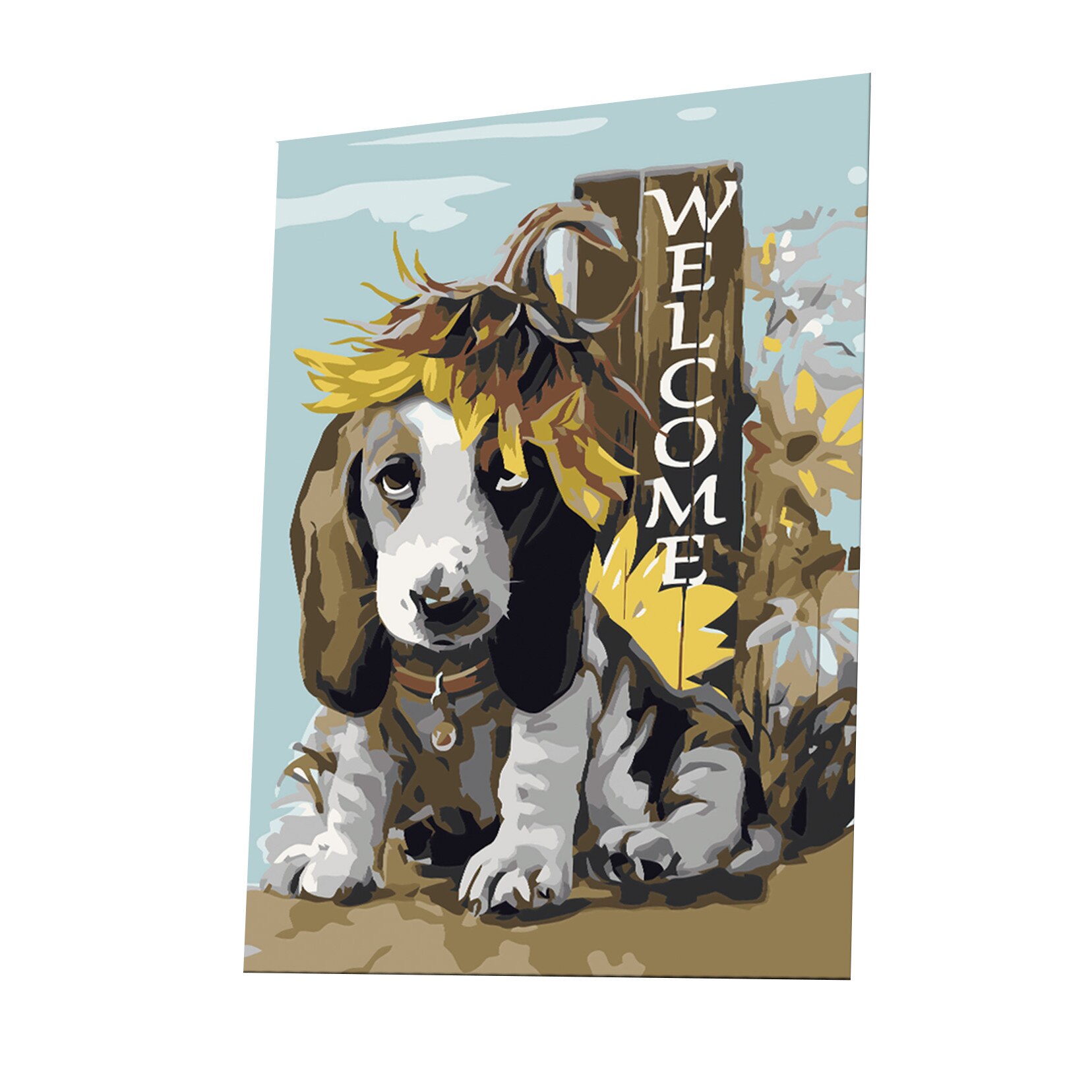 Pictura pe numere - Dog and Sunflowers - 40x60cm