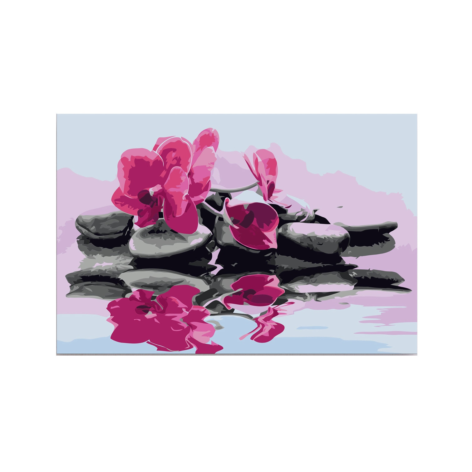 Pictura pe numere - Orchid With Zen Stones (Reflection In The Water) - 60x40cm