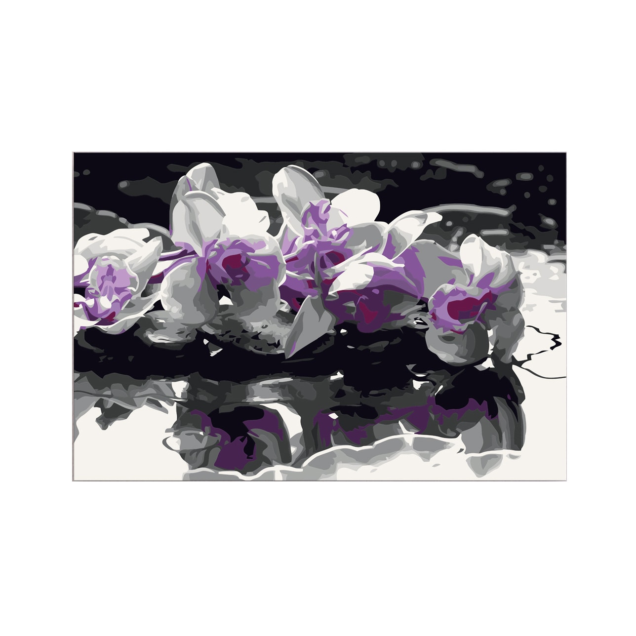 Pictura pe numere - Purple Orchid (Black Background & Reflection In The Water) - 60x40cm