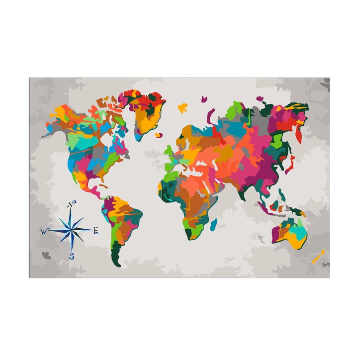 Pictura pe numere - World Map (Compass Rose) - 60x40cm