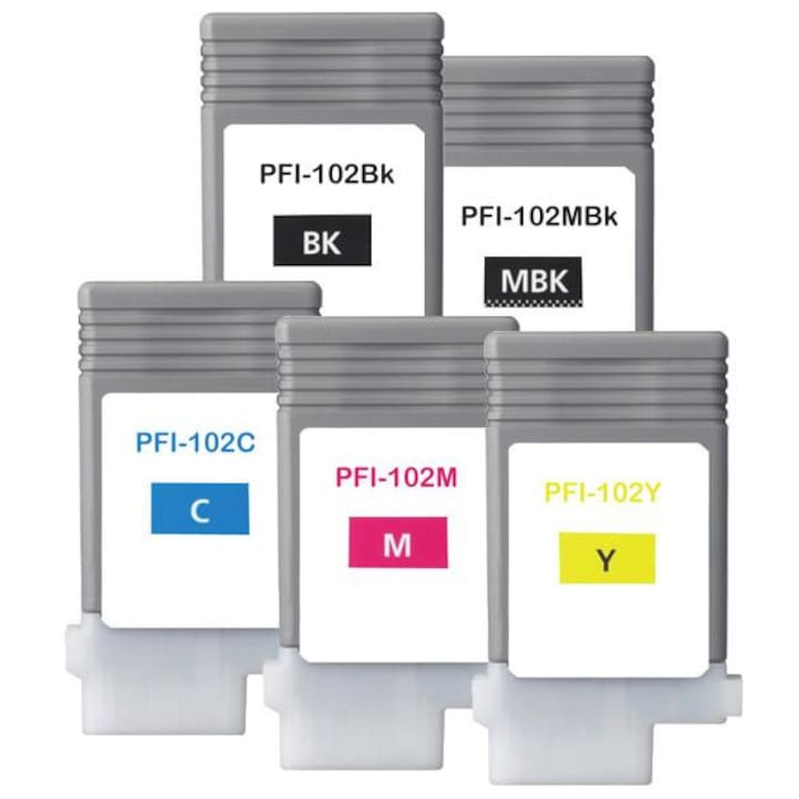 Set cartuse compatibile CANON PFI-102 BK , MBK, C, M, Y 5 buc