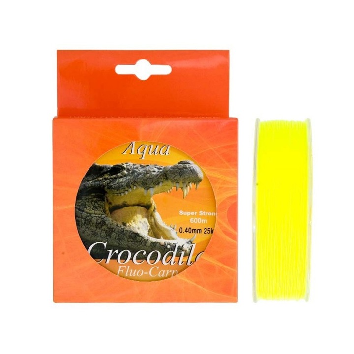Fir monofilament Aqua Crocodile Fluo-Carp 600 m, galben fluo, 0.25 mm