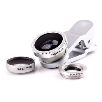 Kit Lentile Foto 3-in-1 Fisheye, Wide Angle si Macro pentru telefon/tableta, Argintiu Kit Lentile Foto 3-in-1 Fisheye, Wide Angle si Macro pentru telefon/tableta, Argintiu