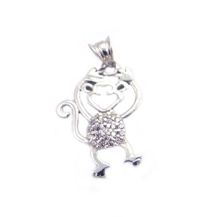 Pandantiv Maimuta cu pietre, Argint 925, 2.4 cm x 1.3 cm