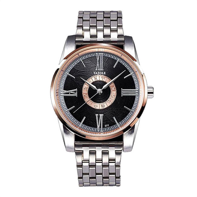 Ceas Unisex Quartz Yazole Casual Elegant Silver-negru, CP99651SNU, curea din metal (zale), afisaj analog
