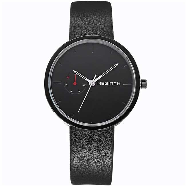 Ceas Unisex Quartz REBIRTH Casual Elegant Negru, CP9843NU, curea din piele, afisaj analog