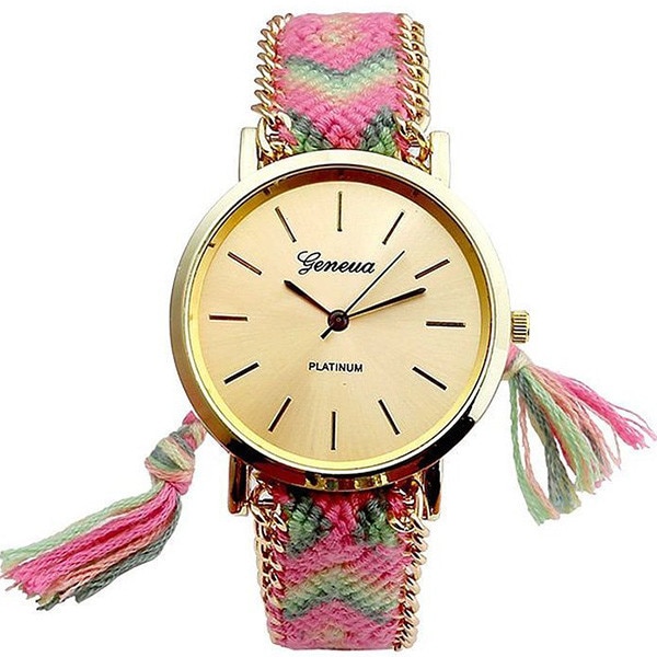 Ceas Dama Quartz Geneva Casual Elegant Roz, CP9610RZ, curea din material textil, afisaj analog