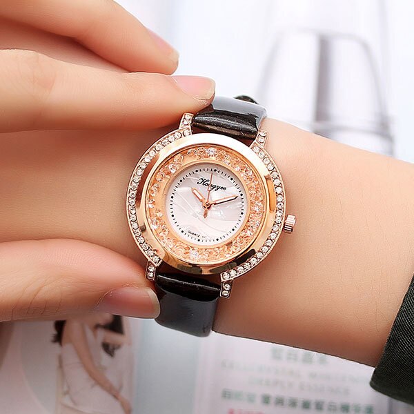 Ceas Dama Quartz Hongyee Casual Elegant Negru, CP9272NU, curea din piele, afisaj analog