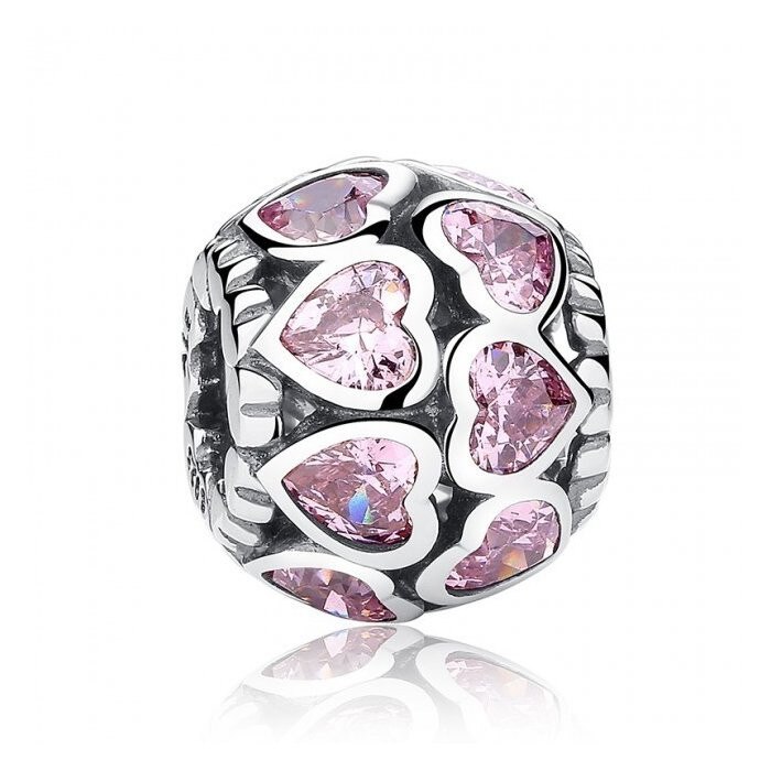 Talisman din argint cu cristale si Inimi Roz