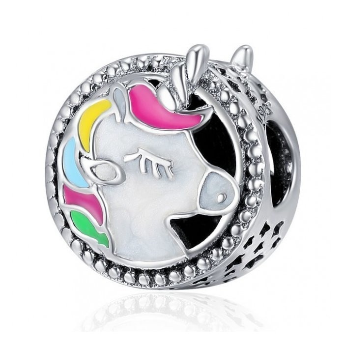 Talisman din argint cu Unicorn Colorat