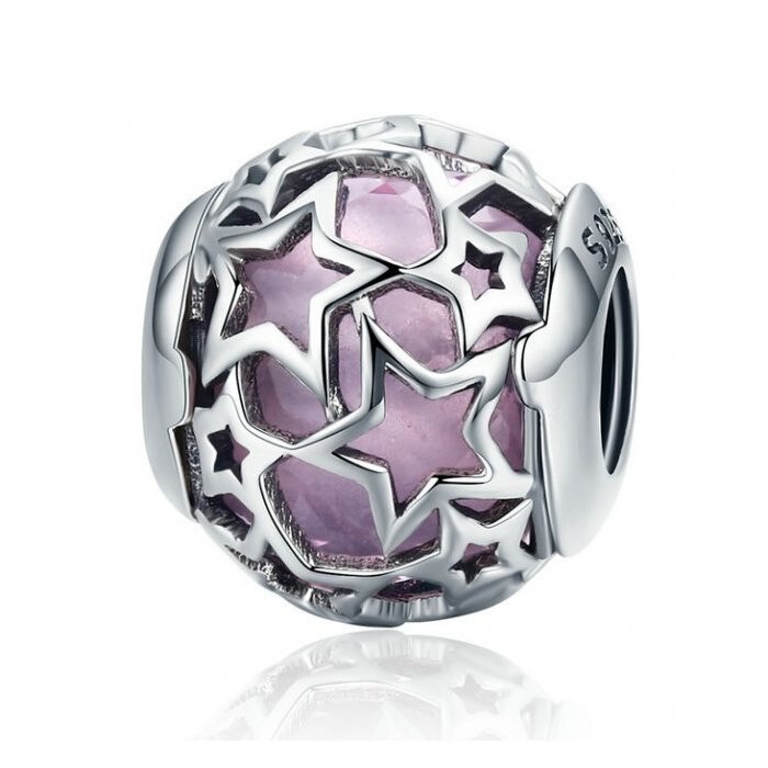 Talisman din argint Opalescent Pink Stars