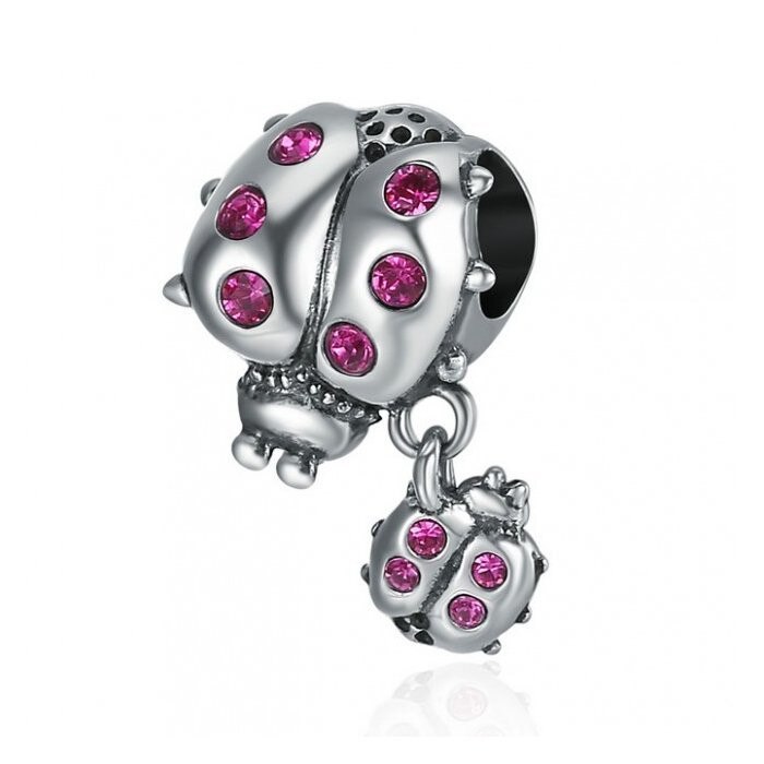 Talisman din argint cu Buburuze si Cristale roz