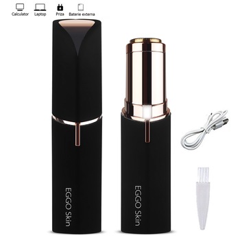Epilator facial cu incarcare USB, Trimmer EGGO Skin, Aparat portabil pentru indepartarea parului facial cu LED - Flawless Finishing Touch USB - Negru/ Onyx Black Epilator facial cu incarcare USB, Trimmer EGGO Skin, Aparat portabil pentru indepartarea parului facial cu LED - Flawless Finishing Touch USB - Negru/ Onyx Black