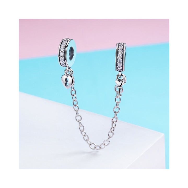 Talisman din argint cu Lacat, Cheie si Lantisor de Siguranta