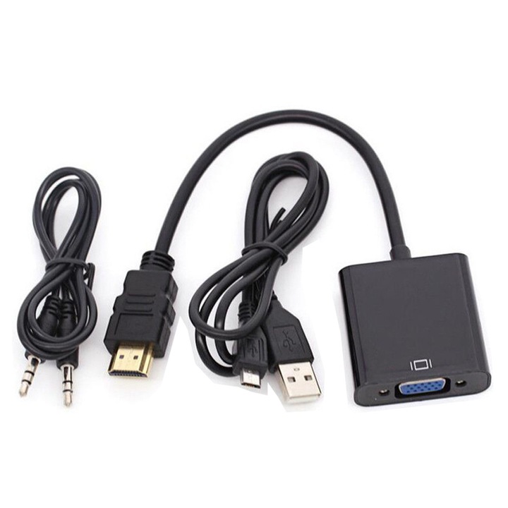HDMI (мъжки) - VGA (женски) конвертор кабел с аудио, микро USB захранване, HOPE R