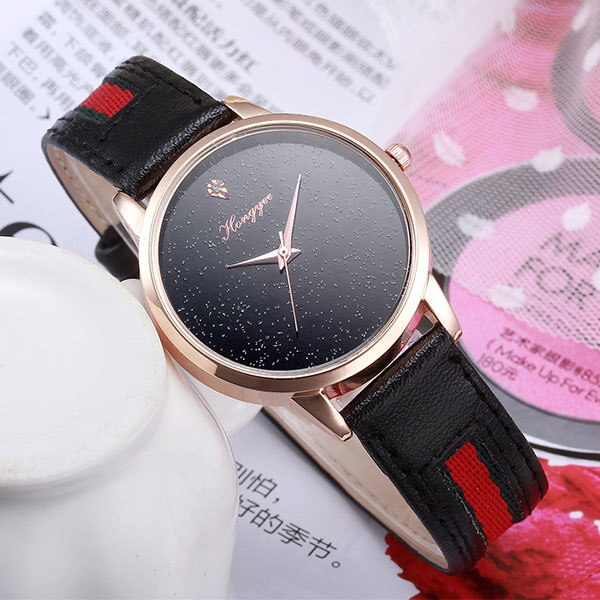 Ceas Dama Quartz Hongyee Casual Elegant Negru, CP9278NU, curea din piele, afisaj analog