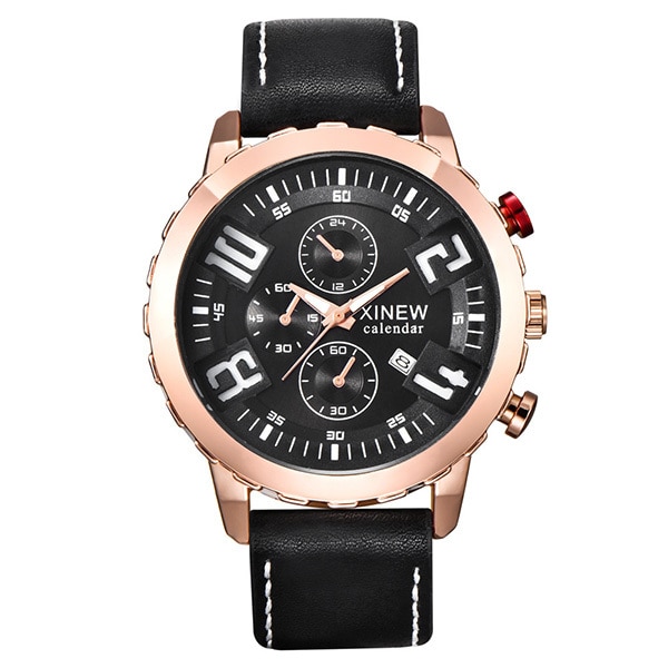 Ceas XINEW Unisex Quartz Casual Elegant Negru, PN999619NU, curea din piele, afisaj Analog