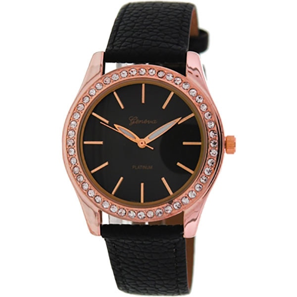 Ceas Dama Quartz Geneva Elegant Negru, CP9259NU, curea din piele, afisaj analog