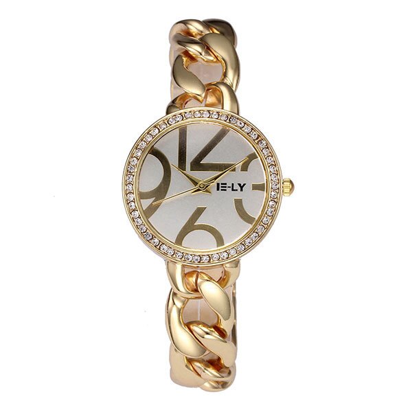 Ceas E-LY Dama Quartz Casual Elegant Auriu, PN999206GD, curea din metal (zale), afisaj Analog