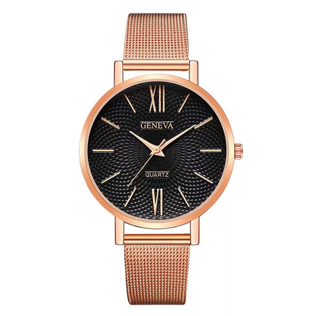 Ceas Unisex Quartz Geneva Casual Elegant Rosegold-negru, CP99423RNU, curea din metal (mesh), afisaj analog