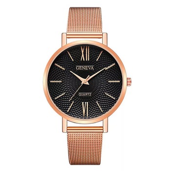 Ceas Unisex Quartz Geneva Casual Elegant Rosegold-negru, CP99423RNU, curea din metal (mesh), afisaj analog Ceas Unisex Quartz Geneva Casual Elegant Rosegold-negru, CP99423RNU, curea din metal (mesh), afisaj analog