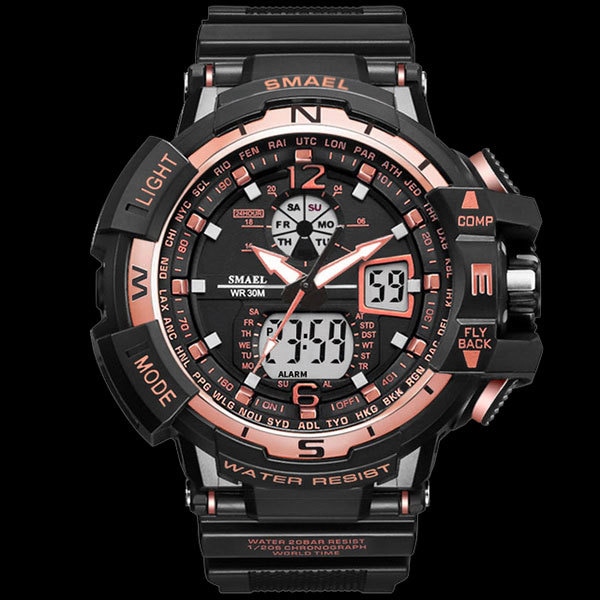 Ceas Unisex Quartz SMAEL Sport Rosegold-negru, CP9982RNU, curea din silicon, afisaj analog-digital