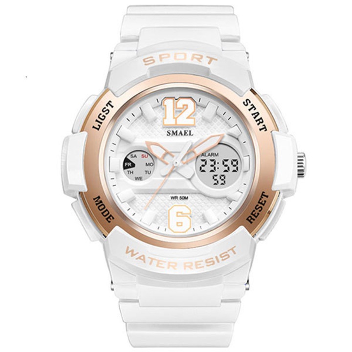 Ceas Unisex Quartz SMAEL Sport Alb, CP9455AB, curea din silicon, afisaj analog-digital