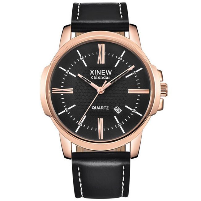 Ceas Unisex Quartz XINEW Casual Elegant Rosegold-negru, CP99408RU, curea din piele, afisaj analog