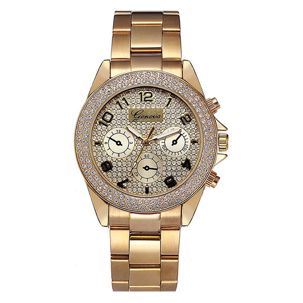 Ceas Geneva Dama Quartz Casual Elegant Gold, PN999293GD, curea din metal (zale), afisaj Analog