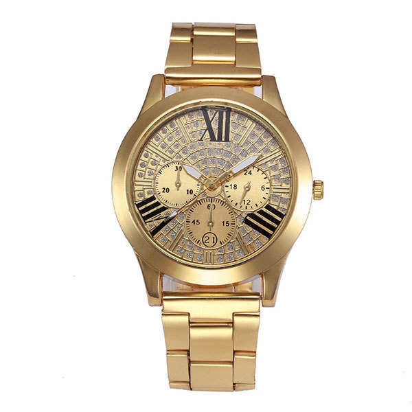 Ceas Dama Quartz Geneva Casual Elegant Gold, CP9890GD, curea din aliaj, afisaj analog