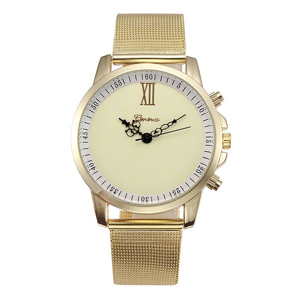 Ceas Dama Quartz Geneva Casual Elegant Gold, CP9912GD, curea din metal (mesh), afisaj analog