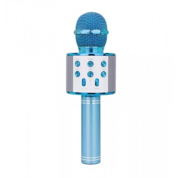 Microfon Wireless cu boxa incorporata , conectare usb , Tf card , aux iesire casti , culoare albastru Microfon Wireless cu boxa incorporata , conectare usb , Tf card , aux iesire casti , culoare albastru