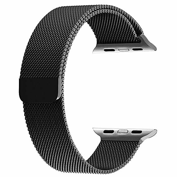 Curea metalica compatibila Apple Watch, Milanese Loop, 38mm, Negru