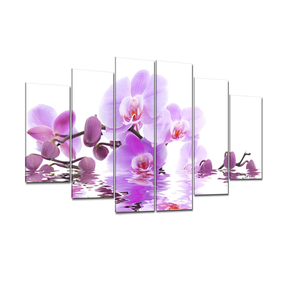 Tablou multicanvas 6 piese cu flori de orhidee reflexie in apa, 240x100cm