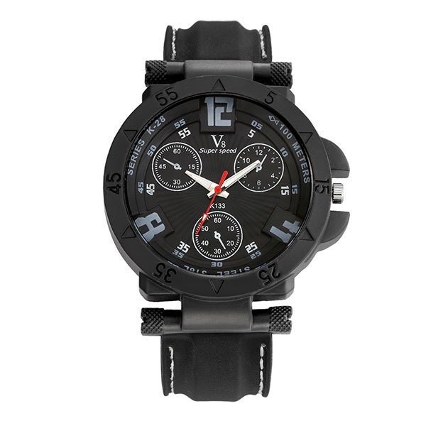 Ceas V6 Barbatesc Quartz Casual Elegant Negru, PN999289NU, curea din silicon, afisaj Analog
