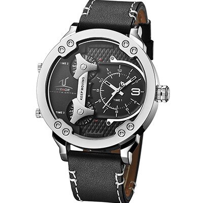 Ceas Barbatesc Quartz WEiDE Casual Elegant Silver, CP9765SR, curea din piele, afisaj analog